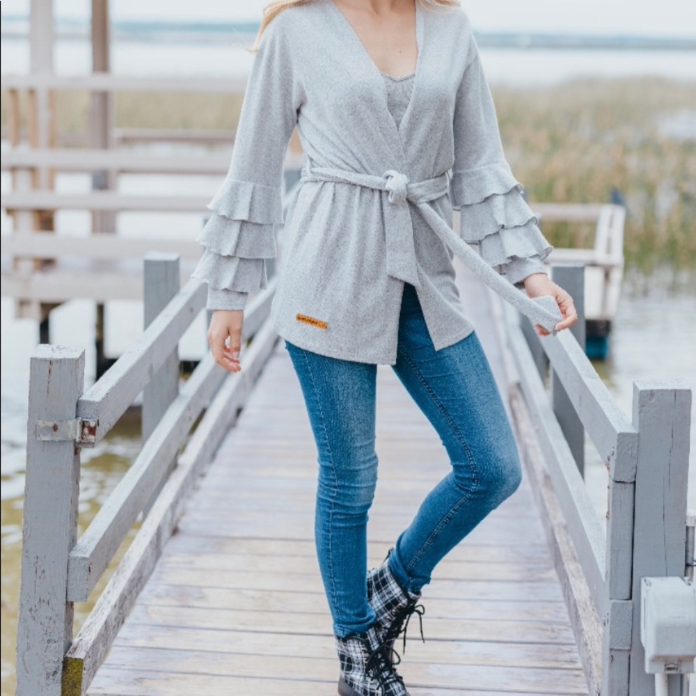 Simply Southern gray ruffle cardigan